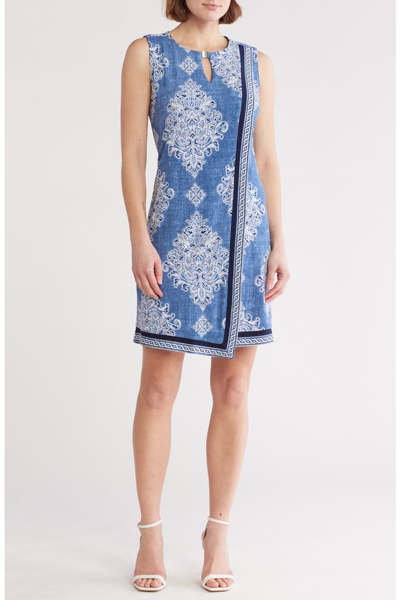 Keyhole Sleeveless Asymmetric Shift Dress, Main, color, DENIM