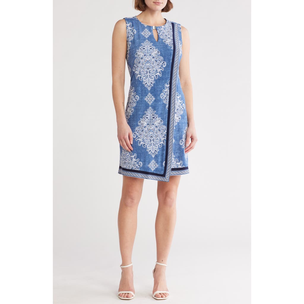 Sandra Darren Keyhole Sleeveless Asymmetric Shift Dress In Denim