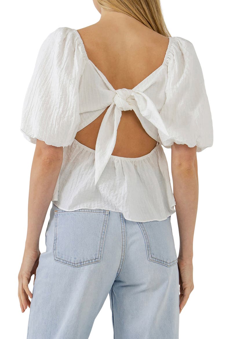 Textured Tie Back Top, Alternate, color, WHITE