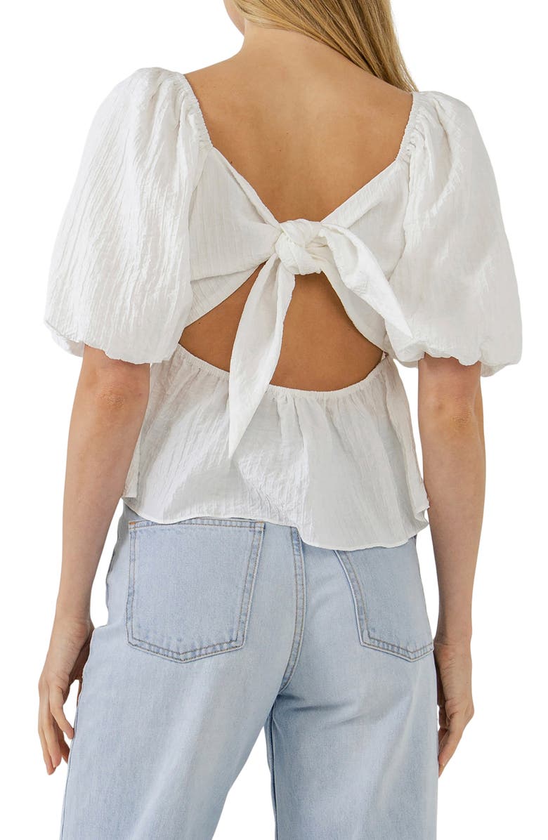 Free the Roses Textured Tie Back Top, Alternate, color, White