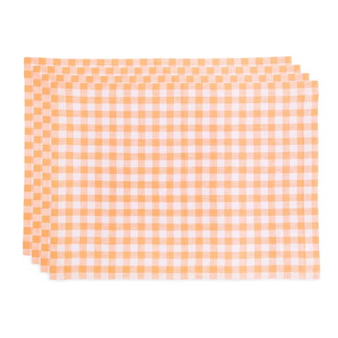 Linen Placemats Set of 4, 14 x 19 Inch for Dining Table, Holiday and Everyday Table Decor - Gingham Check