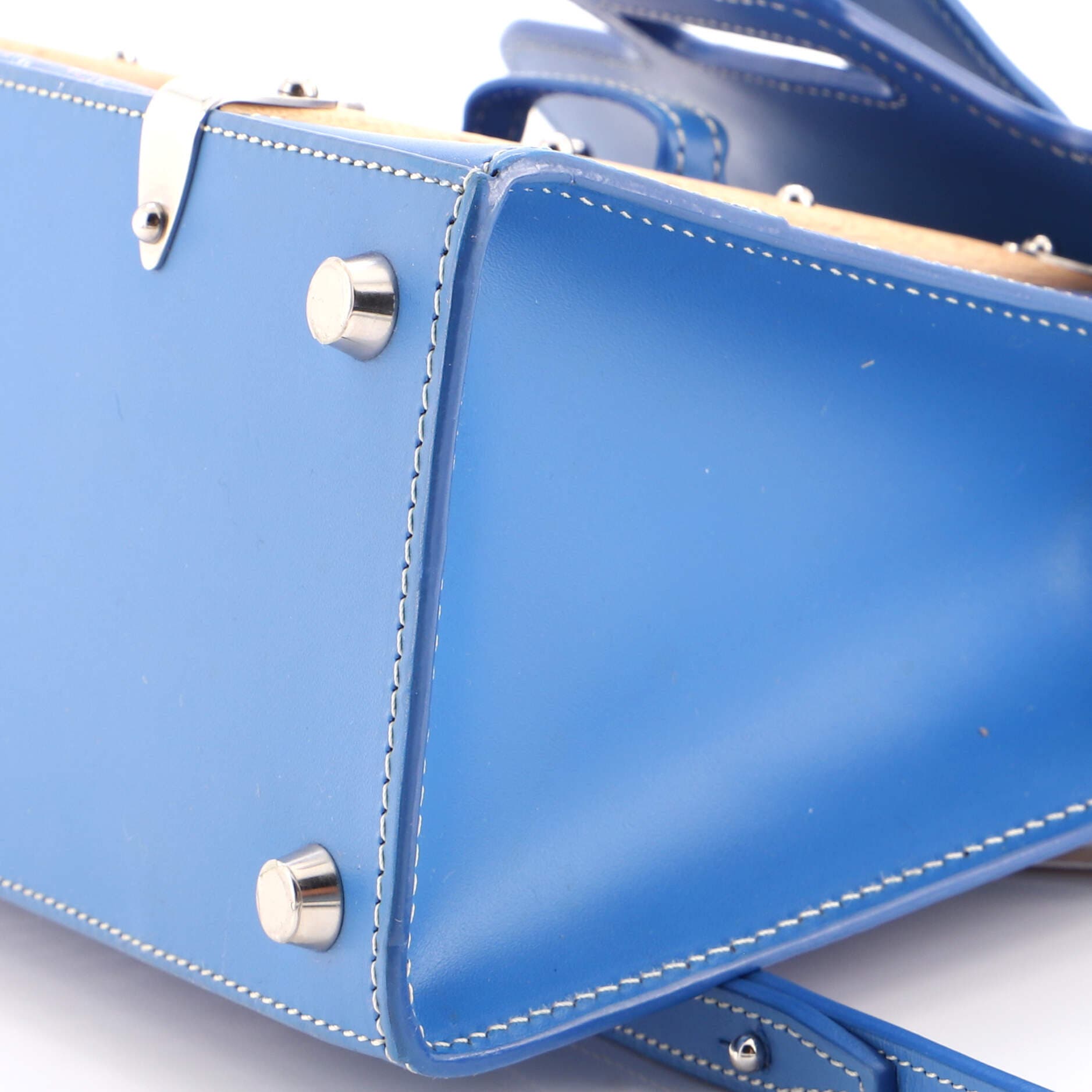 Structured Saigon Top Handle Bag Coated Canvas with Leather Mini, Alternate, color, Blue