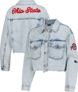 Hype and Vice Women's Hype and Vice Denim Ohio State Buckeyes Lightwash Cropped Button-Up Jean Jacket