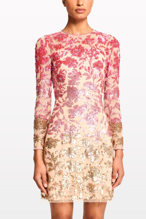 Jazz Sequin-Embellished Floral-Pattern Mini Dress