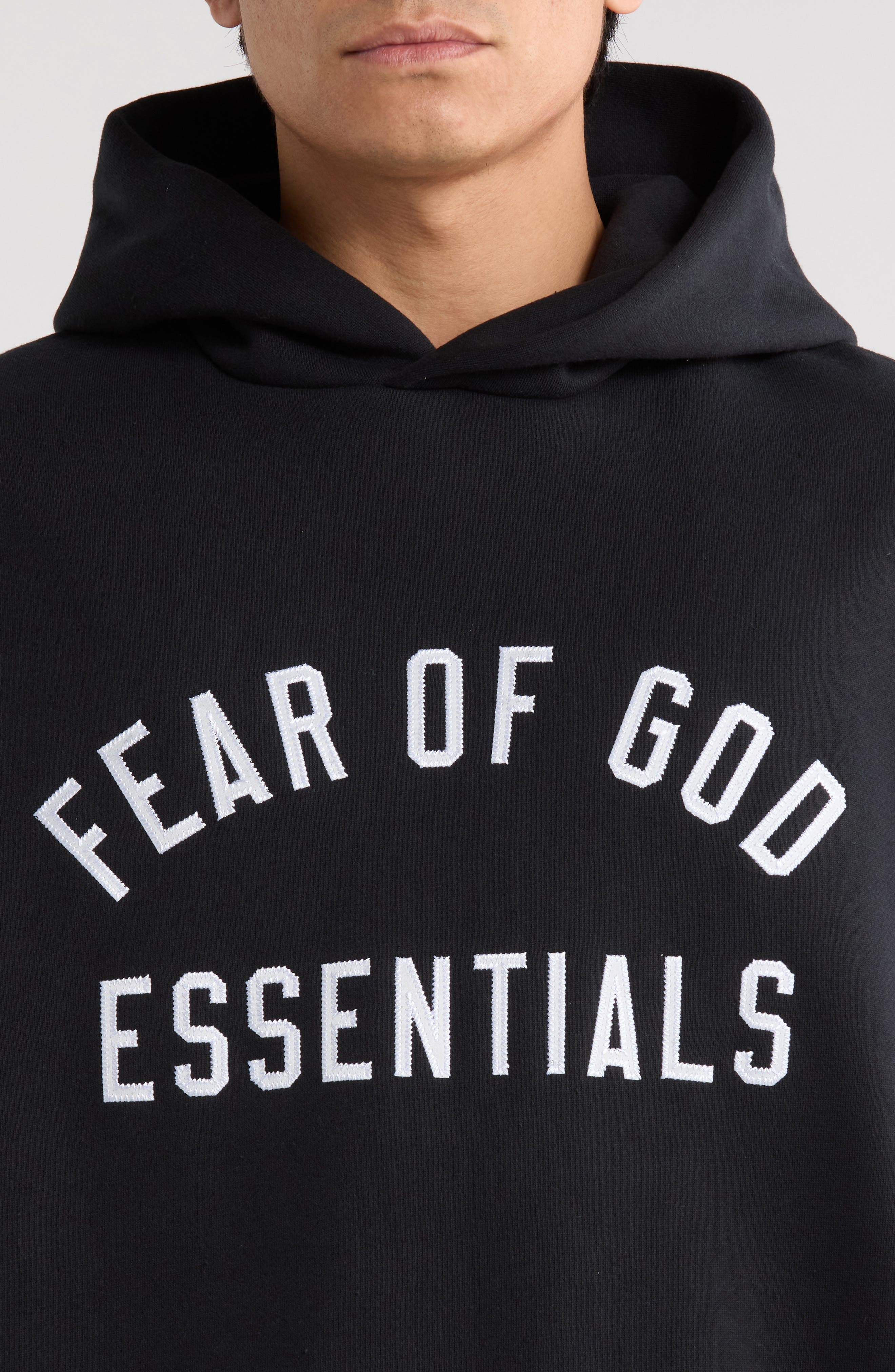 Fear of God Essentials '90s Fit Fleece Logo Hoodie (Men) | Nordstrom