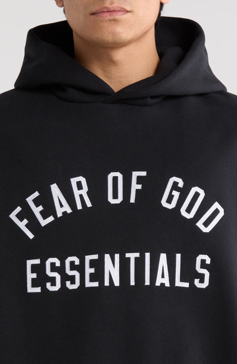 Fear of God Essentials '90s Fit Fleece Logo Hoodie, Alternate, color, Vintage Black