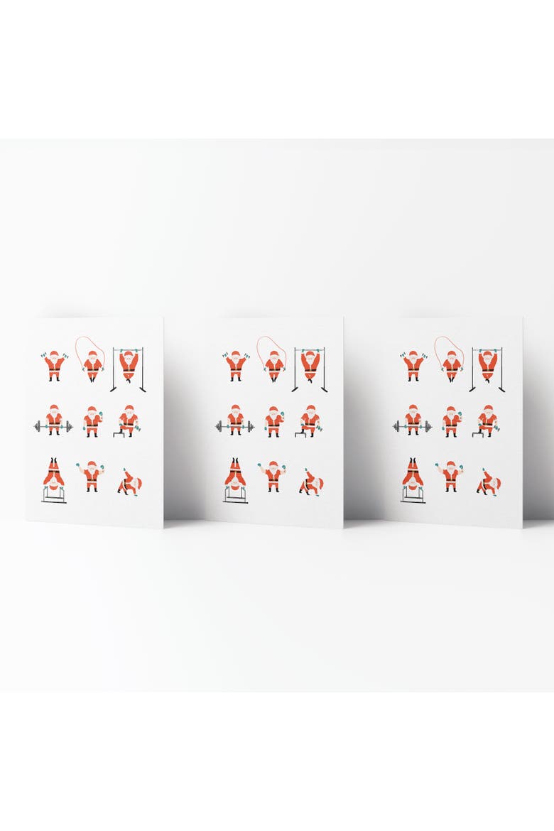 Holiday Winter Card Pack (3ct) Santa Working Out, Main, color, Multi-Pack