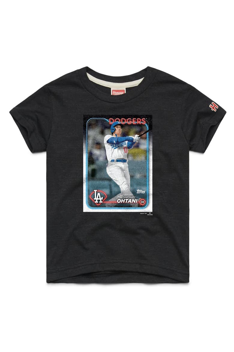 Youth Homage Shohei Ohtani Charcoal Los Angeles Dodgers Topps Baseball Card Tri-Blend T-Shirt, Main, color, Charcoal