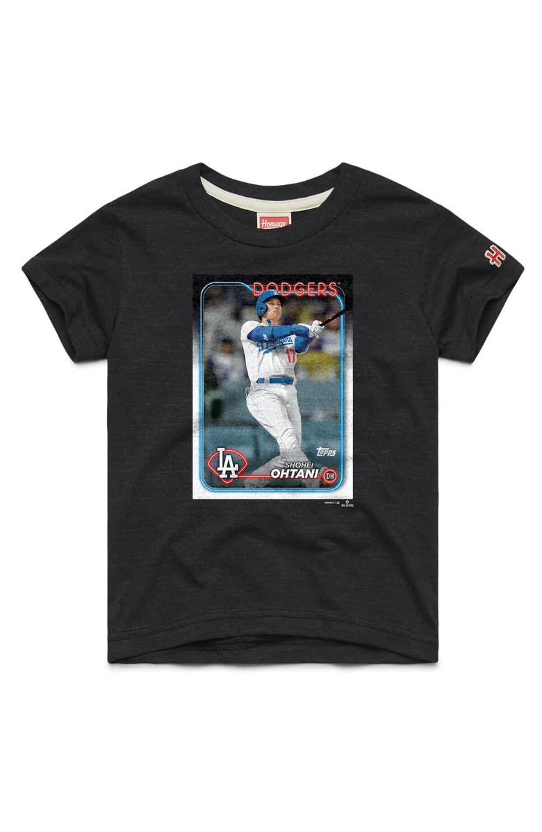Homage Youth Homage Shohei Ohtani Charcoal Los Angeles Dodgers Topps Baseball Card Tri-Blend T-Shirt, Main, color, Charcoal