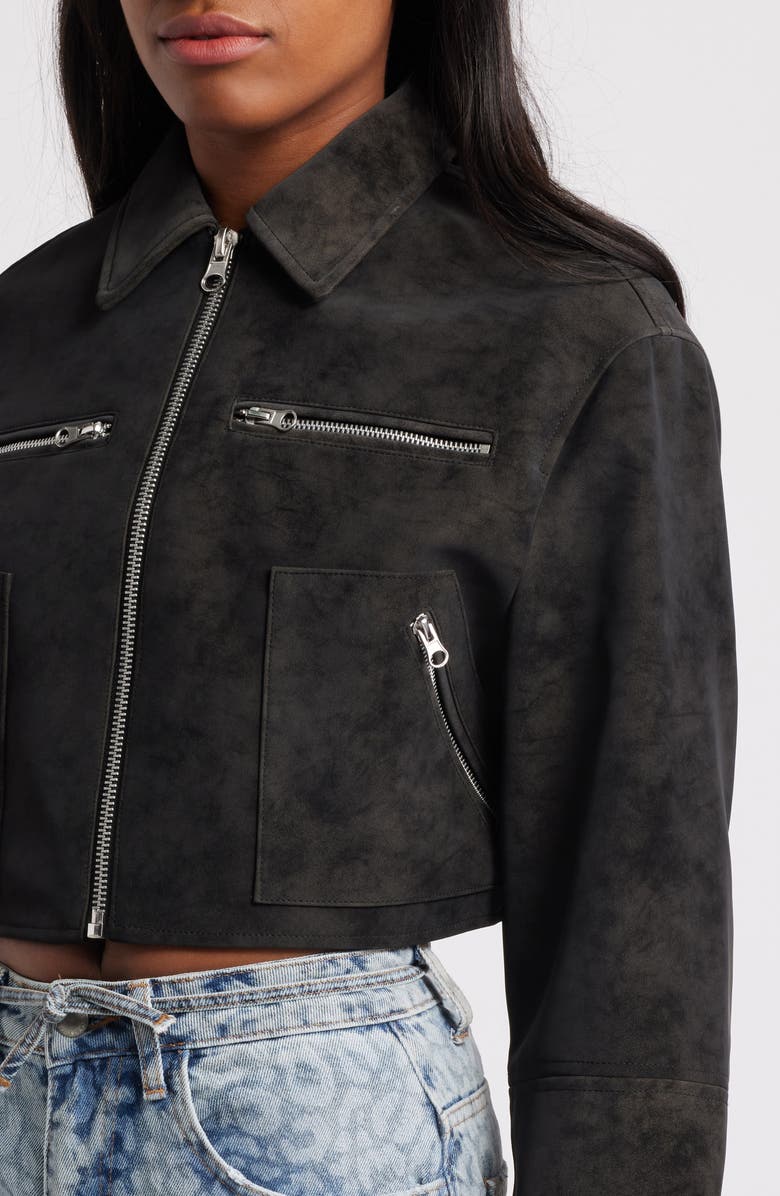 NASTY GAL Distressed Faux Leather Jacket, Alternate, color,