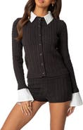 EDIKTED Avey Cable Knit Cardigan with Removable Cuffs 
Collar