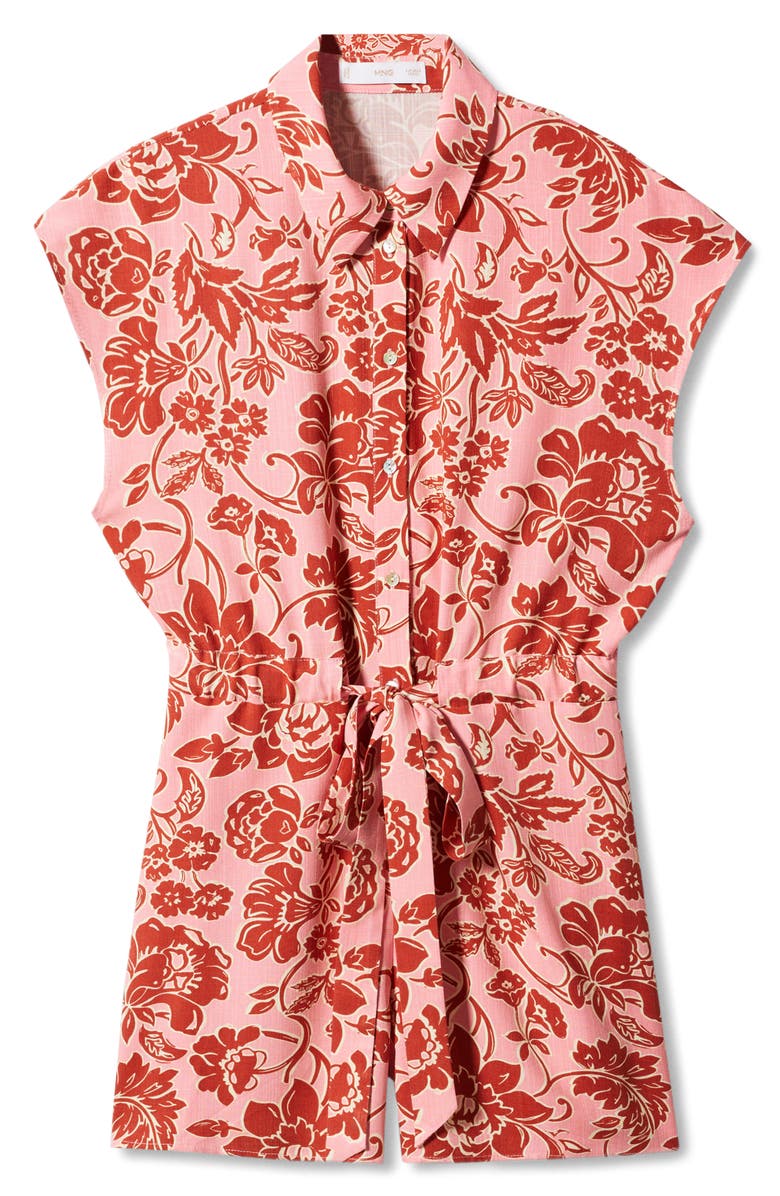 MANGO Floral Print Belted Romper, Alternate, color,