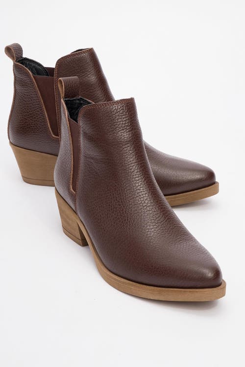 Forever & Always Shoes Dovena Leather Block Heel Ankle Boot In Brown