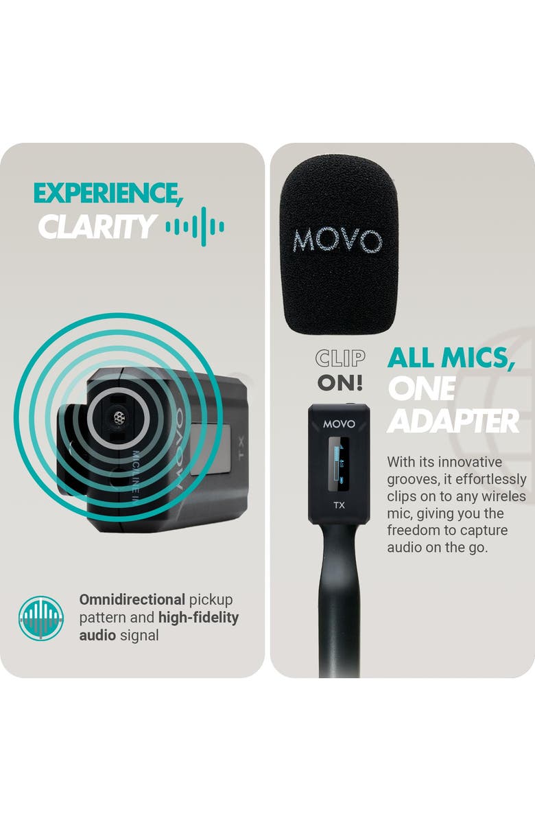 MOVO WMX-2-L Wireless Lavalier Microphone for iPhone/Lightning Devices with WMX-HM Handheld Adapter, Alternate, color, Black