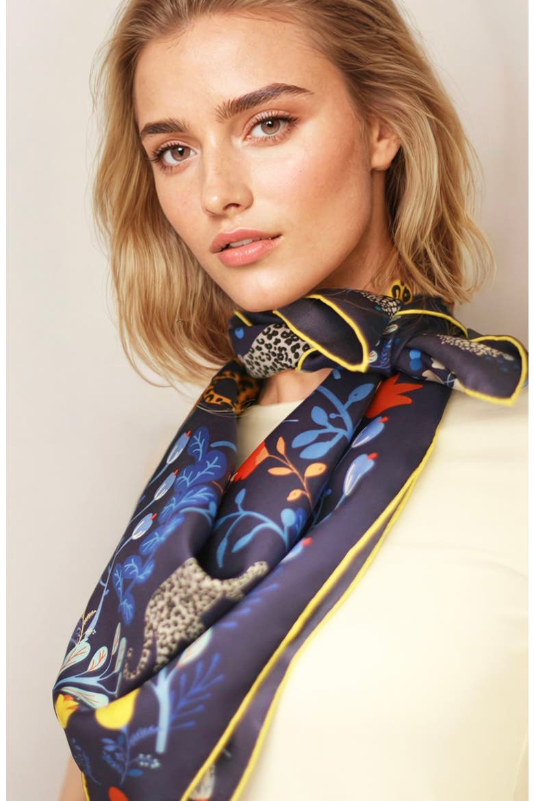 Double Sided Silk Scarf Of Amazon Rainforest Journey in Blue, Alternate, color, Blue