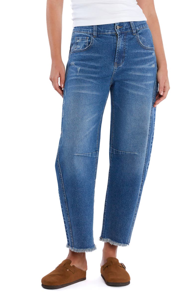 Taylor Frayed Crop Barrel Jeans, Main, color, PERFECT BLUE