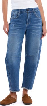 HINT OF BLU Taylor Frayed Crop Barrel Jeans