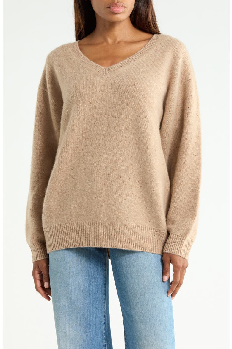 The Brushed Cashmere V-Neck Sweater, Main, color, LIGHT CAME