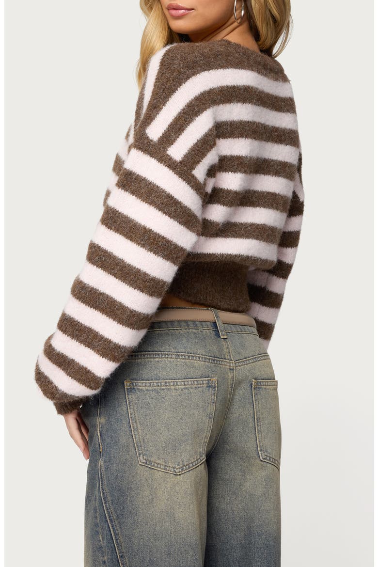 Penelope Fuzzy Stripe Crop Sweater, Alternate, color, BROWN-AND-PINK