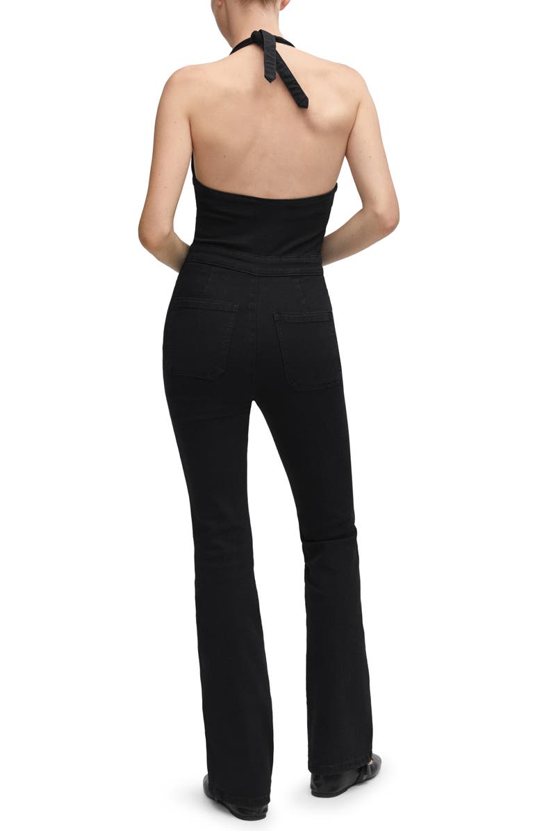 MANGO Denim Halter Jumpsuit, Alternate, color,