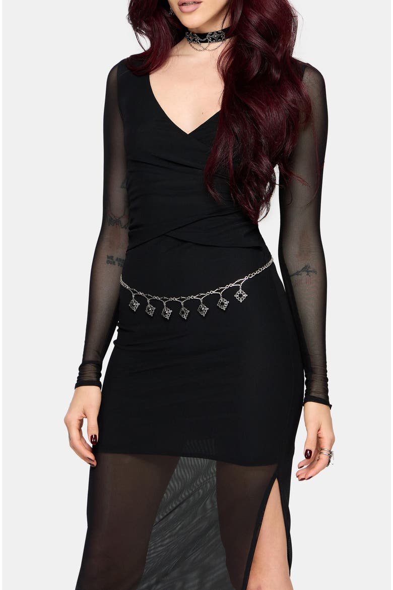 Zillah Ruched Wrap Mesh Midi Dress, Alternate, color, Black