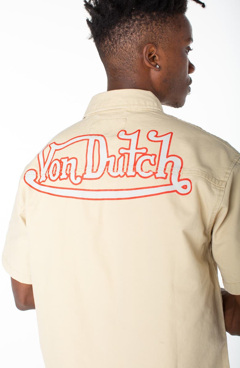 Von Dutch Short Sleeve Canvas Hell Shirt, Alternate, color, Pale Khaki