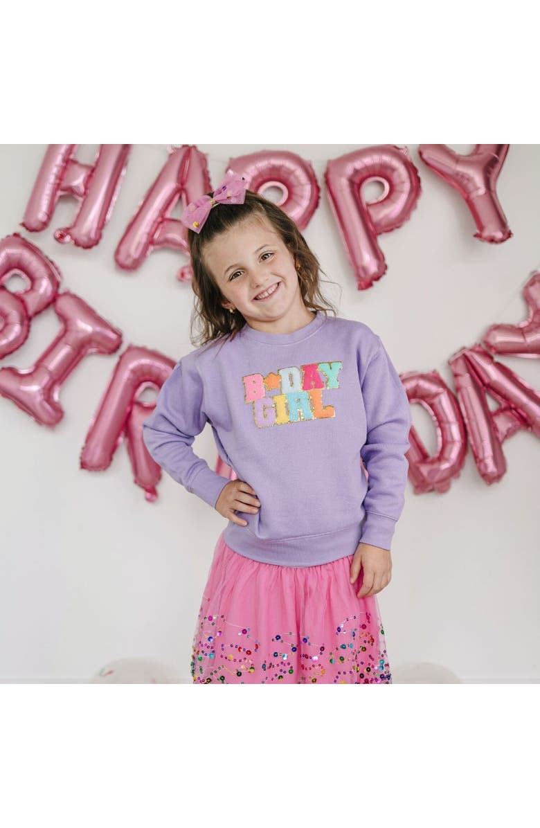 Sweet Wink Birthday Girl Patch Sweatshirt, Alternate, color, Lavender