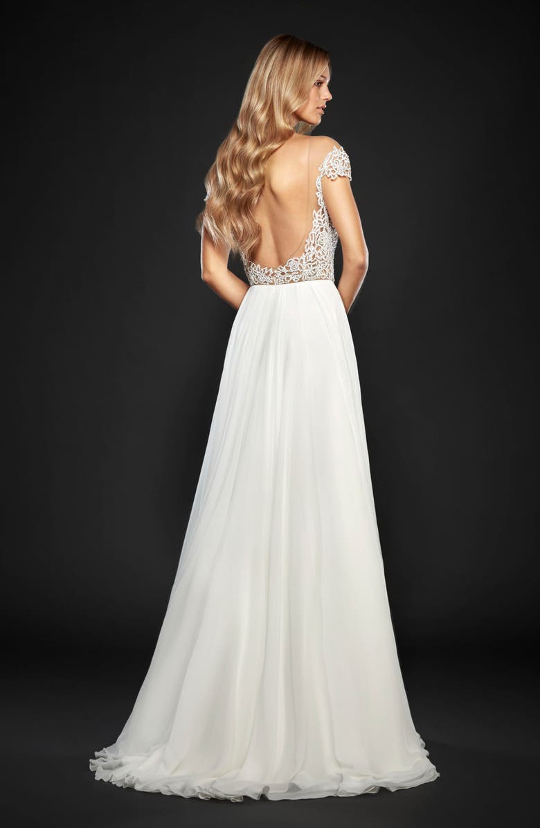 Hayley Paige Celine Embellished Illusion Mesh & Chiffon A-Line Wedding Dress, Alternate, color,