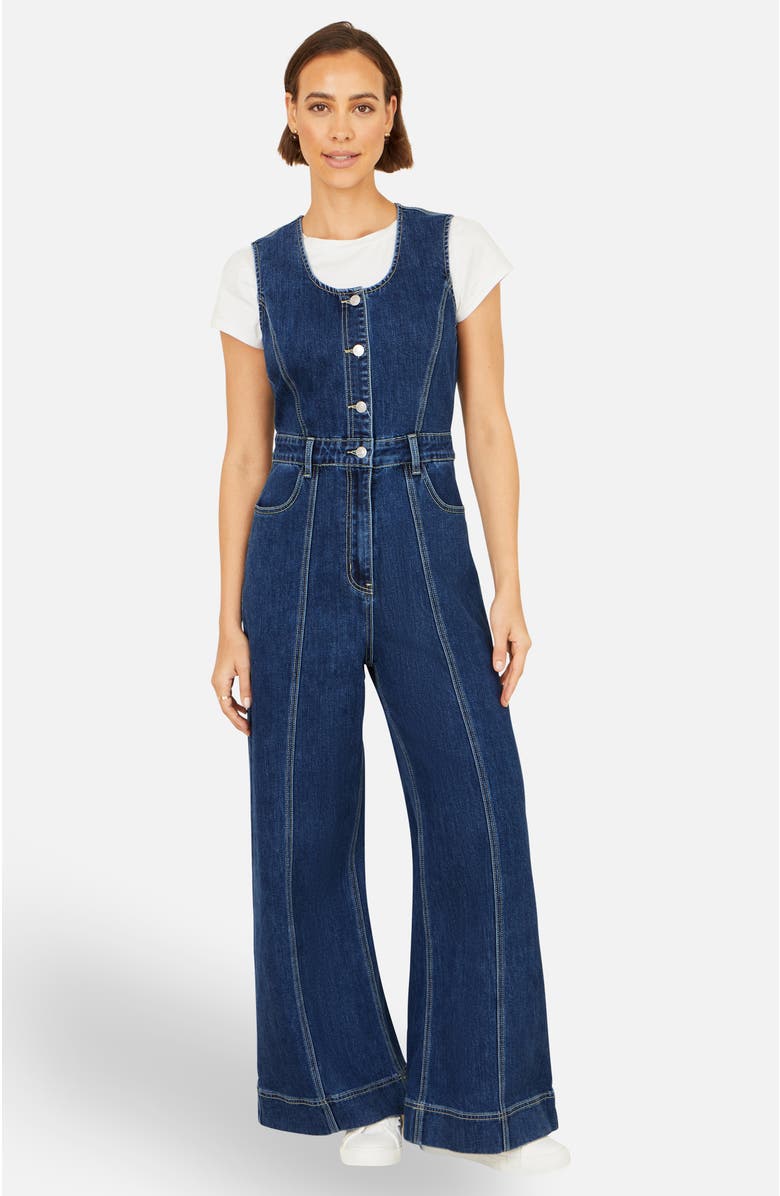 Yumi Denim Stretch Fitted Jumpsuit, Alternate, color, Blue