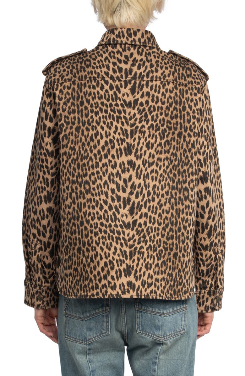 Zadig & Voltaire Taskam Leopard Print Denim Snap-Up Shirt, Alternate, color, 