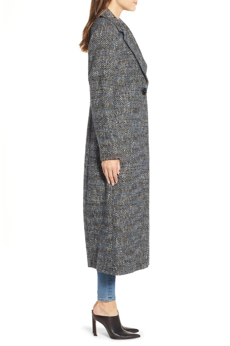 Tweed Reefer Maxi Coat, Alternate, color, BLUE TWEED