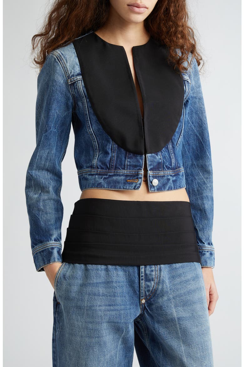 Tuxedo Panel Denim Jacket, Alternate, color, 4156 - BLUE AND TUXEDO
