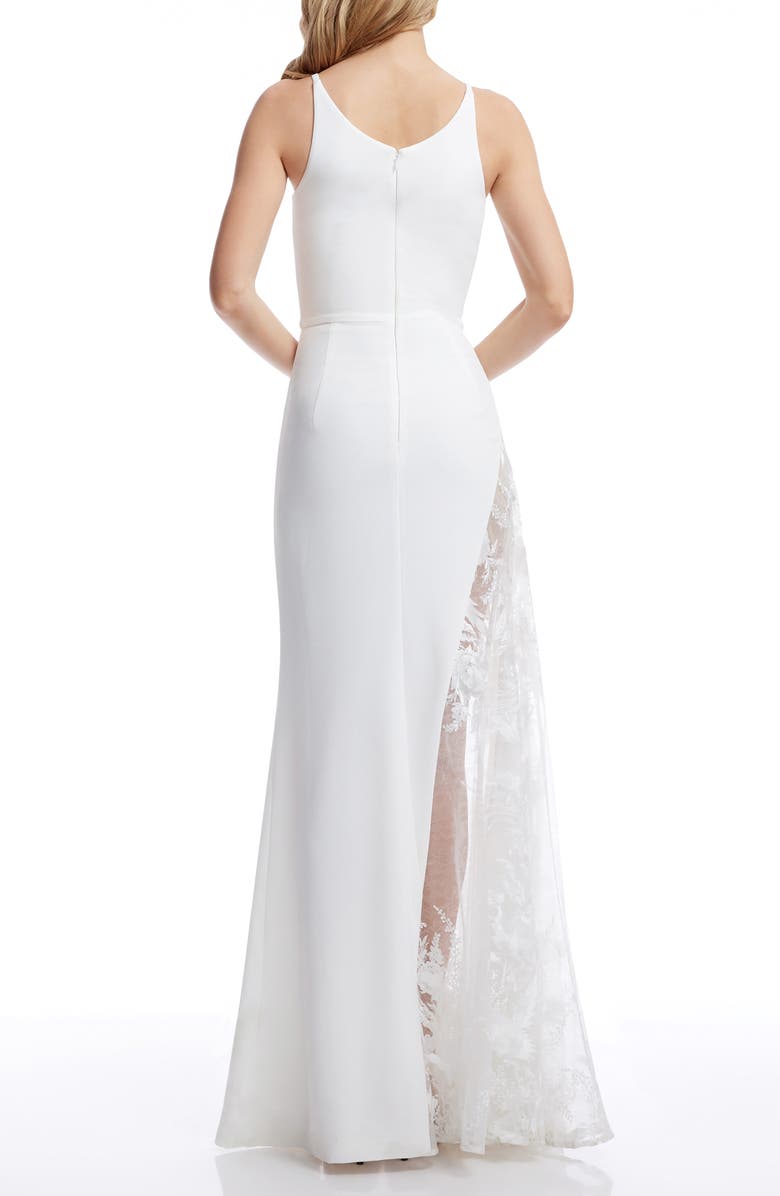 Dress the Population Gianna Lace Panel Crepe EveningGown, Alternate, color, Off White