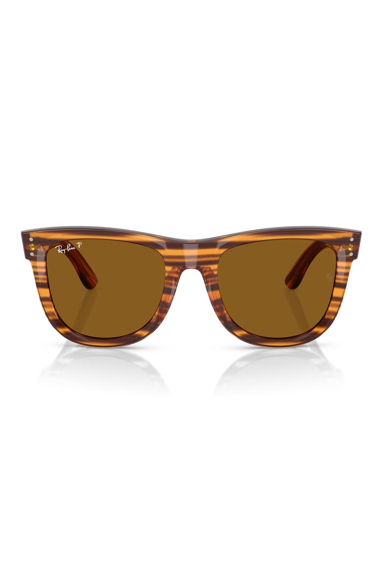 Wayfarer Reverse 53mm Polarized Square Sunglasses, Main, color, STRIPED HAVANA / DARK BROWN