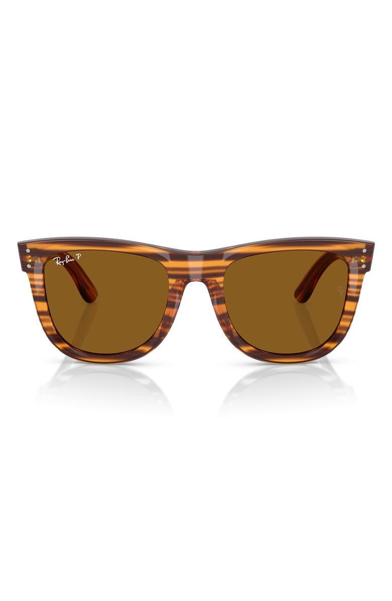 Ray-Ban Wayfarer Reverse 53mm Polarized Square Sunglasses, Main, color, Striped Havana / Dark Brown