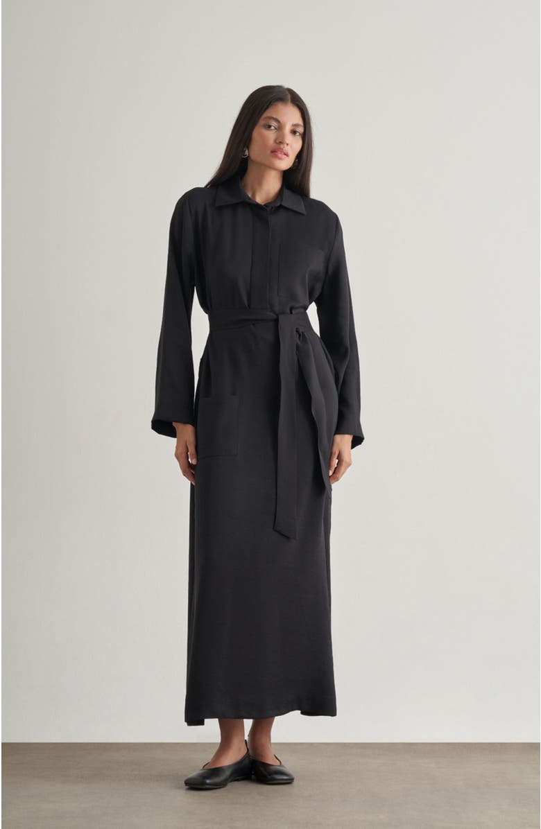 Mizalle Belted Shirt Dress, Main, color, Black