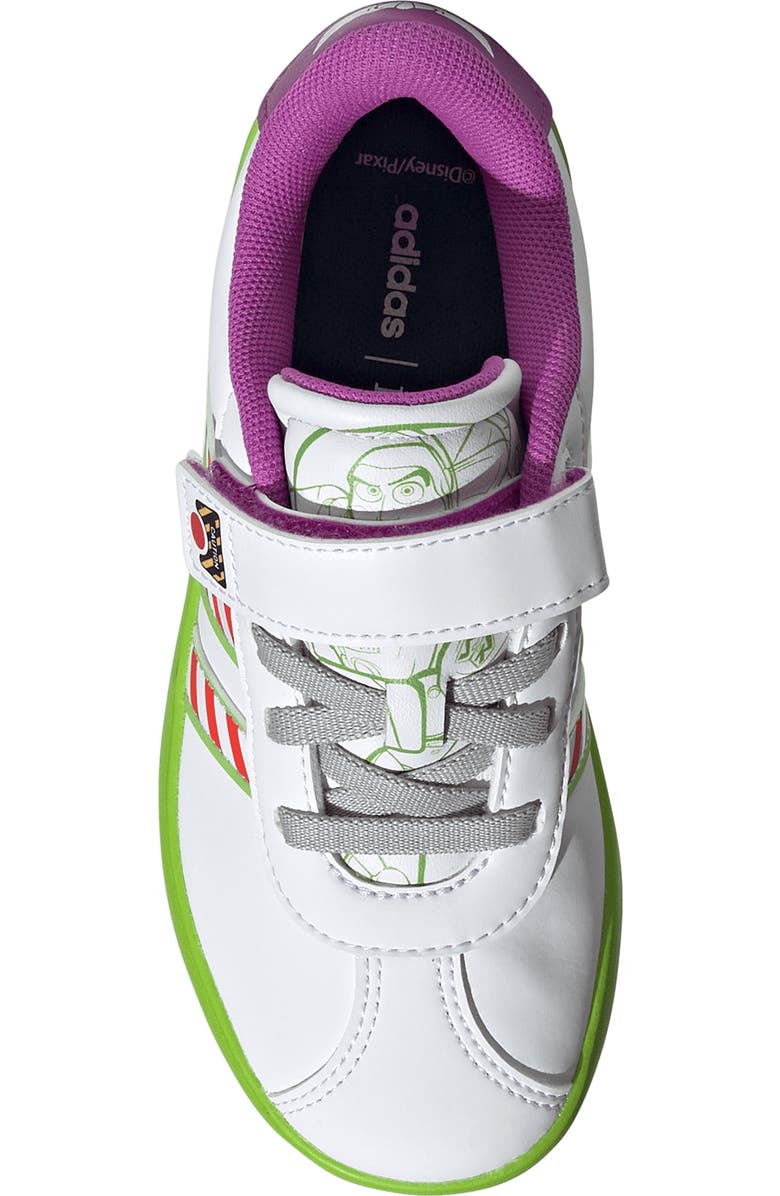 adidas Kids' Disney Buzz Court Sneaker, Alternate, color, Footwear White/ Solar Green