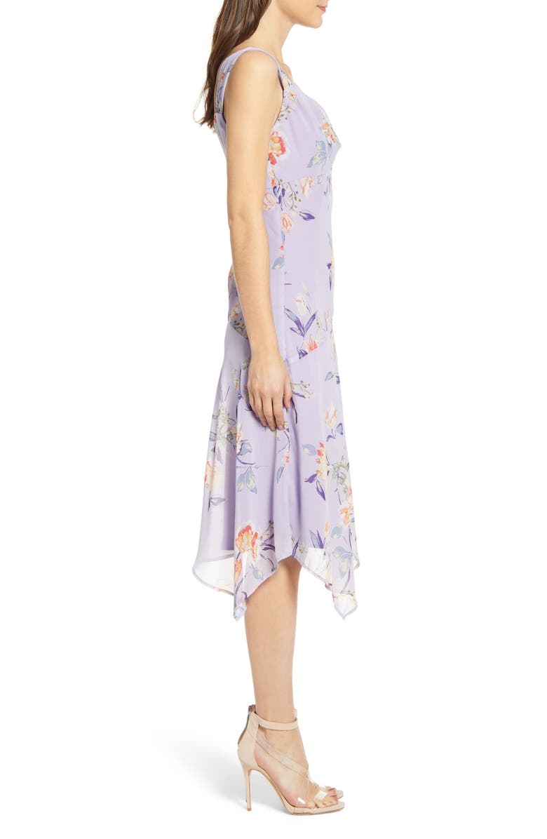 Leith Floral Asymmetrical Cowl Neck Dress, Alternate, color, Purple Bonnet Bouqt Floral