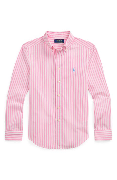 Kids' Stripe Cotton Poplin Button-Down Shirt (Big Kid)
