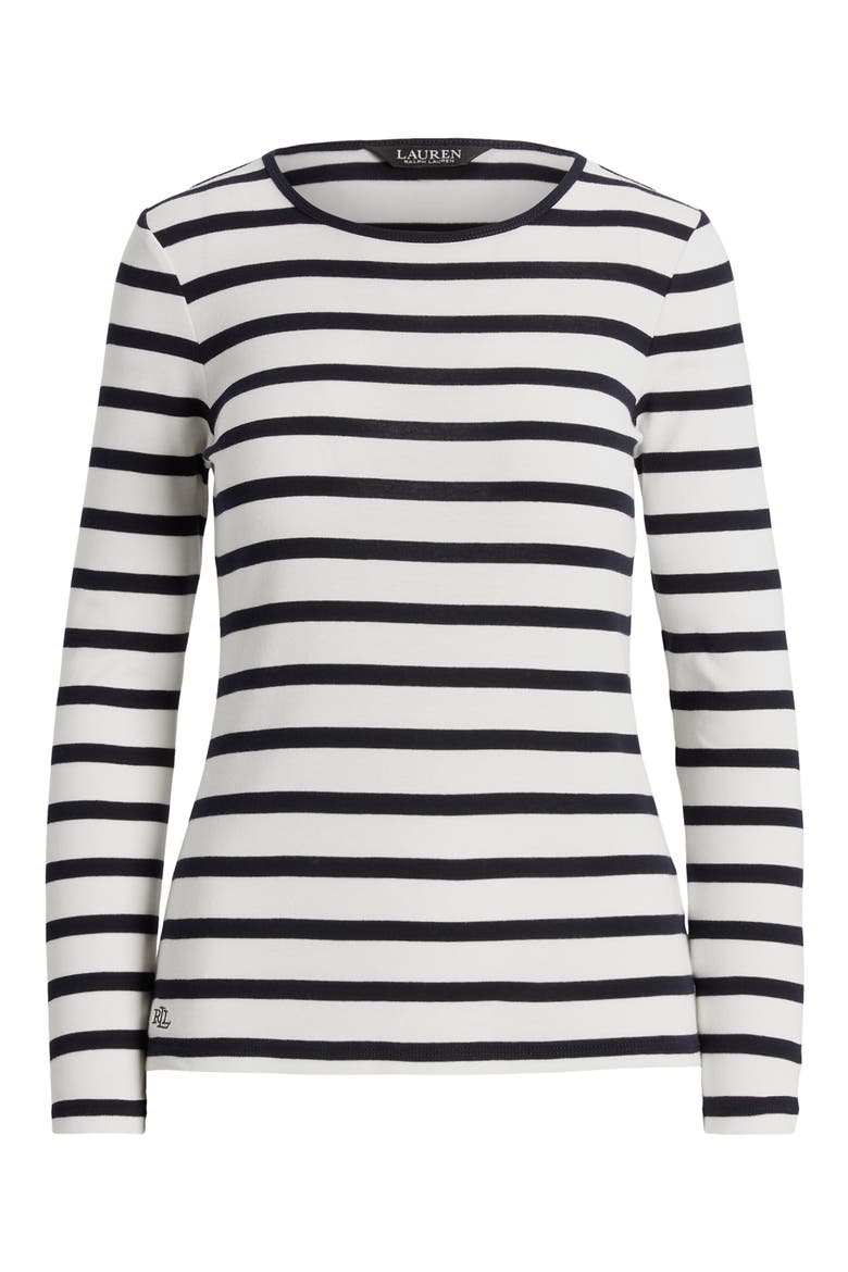 Stripe Cotton Long Sleeve Tee, Alternate, color, WHITE