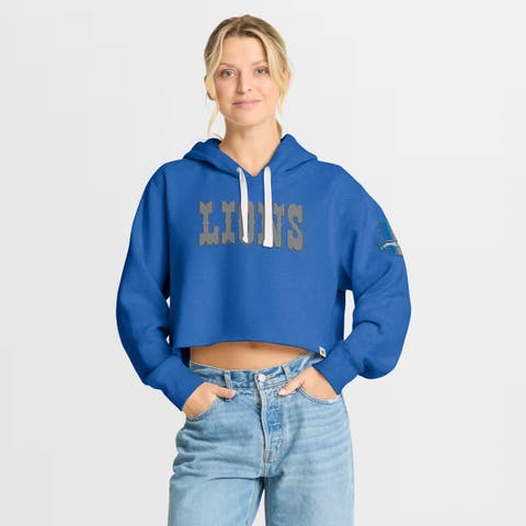 Women's Fanatics Blue Detroit Lions Oversized Hometown Heritage Cropped Hoodie