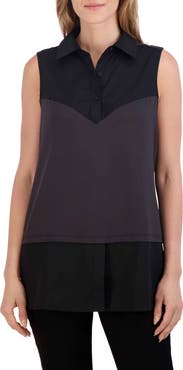 Foxcroft Sasha Mixed Media Sleeveless Layered Shirt