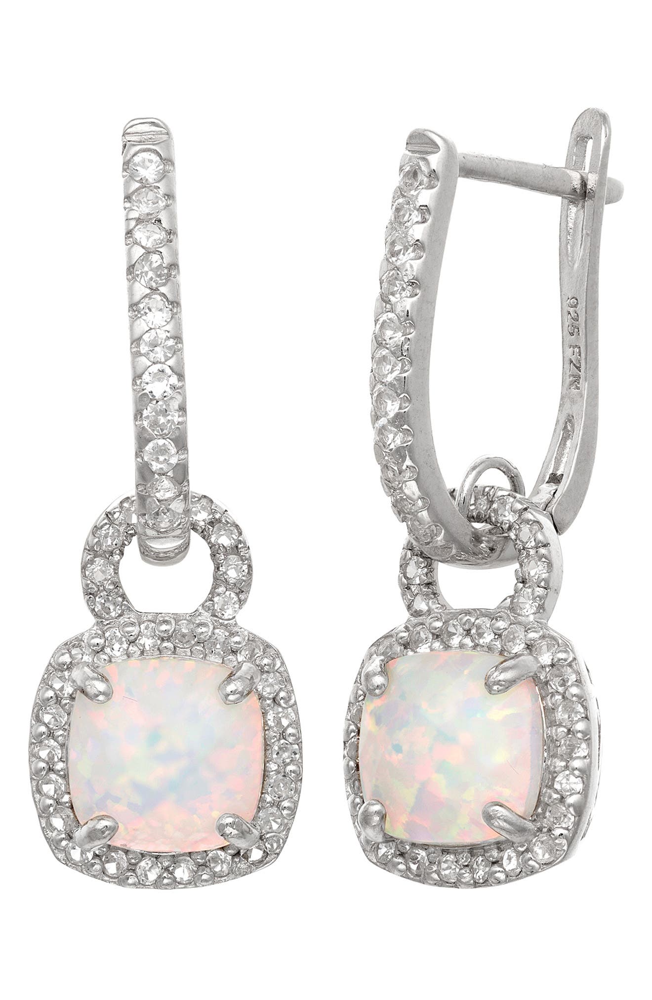 FZN Sterling Silver & Lab-Grown Opal Drop Earrings