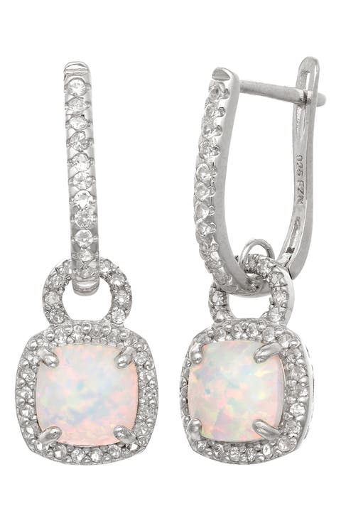 Opal & Cubic Zirconia Drop Earrings