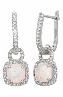 FZN Sterling Silver & Lab-Grown Opal Drop Earrings