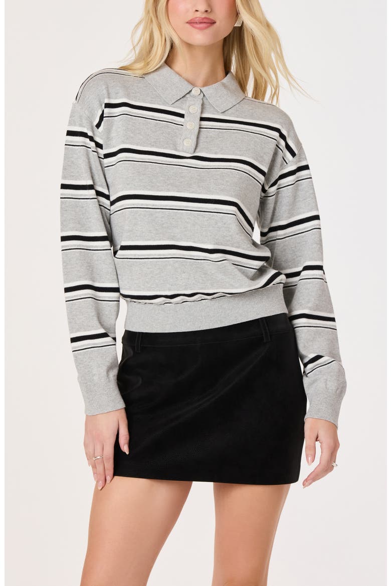 Stripe Long Sleeve Cotton Polo, Main, color, GREY STRIPE