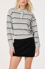 ASTR the Label Stripe Long Sleeve Cotton Polo