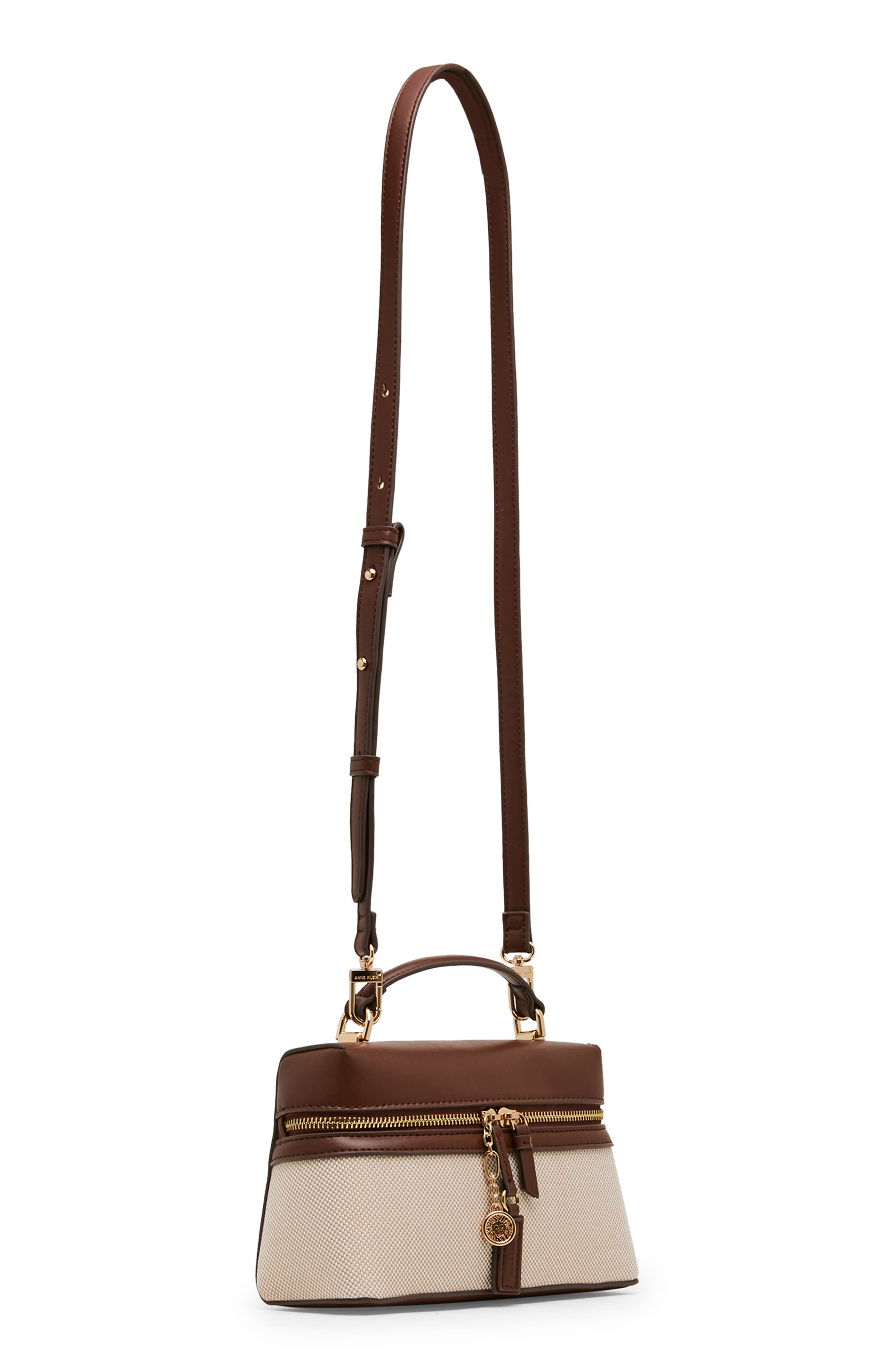 Faux Leather Trim Train Case Crossbody Bag, Alternate, color, WALNUT