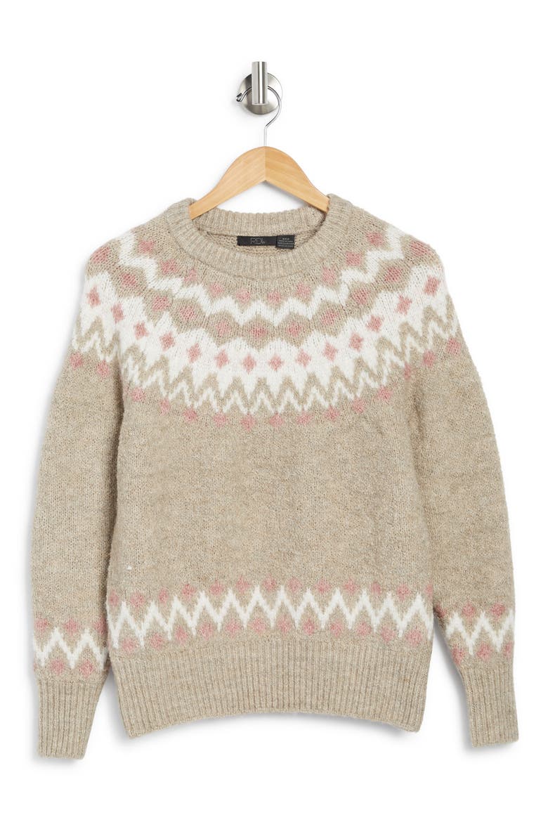 Fair Isle Recycled Polyester Blend Sweater, Alternate, color, NATURAL