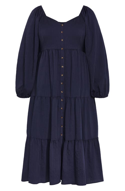 City Chic Portia Button-front Long Sleeve Midi Dress In Navy